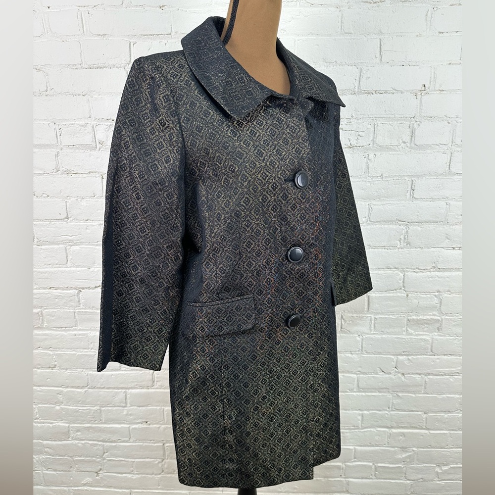 Apostrophe Brocade Jacquard Black Gold Shimmer Button Up Coat Women’s Large